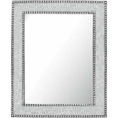  DecorShore Crackled Glass Decorative Wall Mirror - 30X24 Mosaic Glass Wall Mirror, Vanity Mirror, Glamorous (Silver)