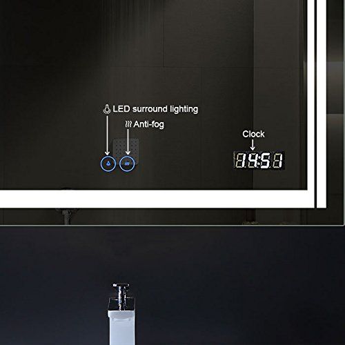  Decoraport 28 x 36 in Horizontal LED Bathroom Mirror with Anti-Fog and Clock Function (DK-A-CK150-C)