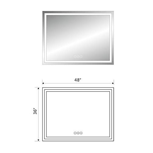  Decoraport DECORAPORT 48 Inch 24 Inch Horizontal LED Wall Mounted Lighted Vanity Bathroom Silvered Mirror with Touch Button (A-CK010-E)