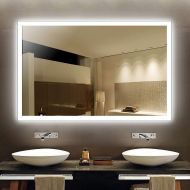 Decoraport LED Lighted Bathroom Makeup Mirror, 55x36 in Led Wall Mounted Backlit Bathroom Vanity Mirror Silvered Mirror Infrared Sensor Horizontal/Vertical (N031-CG)