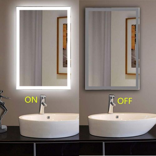  Decoraport LED Lighted Bathroom Makeup Mirror, 55x36 in Led Wall Mounted Backlit Bathroom Vanity Mirror Silvered Mirror Infrared Sensor Horizontal/Vertical (N031-CG)