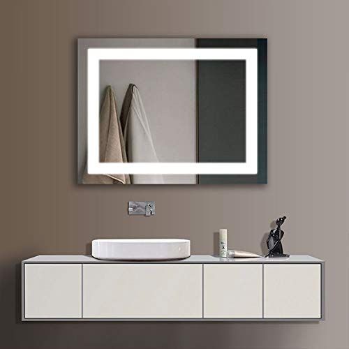  Decoraport 28x36 in Horiztontal Rectangle LED Bathroom Mirror with Infrared Sensor Vertical Illuminated Lighted Vanity Wall Mounted Mirror (A-CK168-IG)