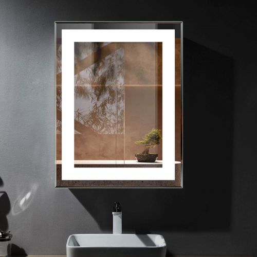  Decoraport 28x36 in Horiztontal Rectangle LED Bathroom Mirror with Infrared Sensor Vertical Illuminated Lighted Vanity Wall Mounted Mirror (A-CK168-IG)
