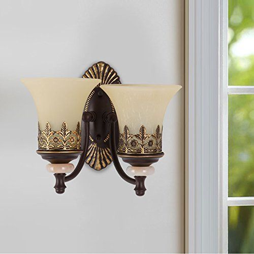  Decoraport 2-Light Black Wrought Iron Wall Sconce with Glass Shades (A-1001-2W)