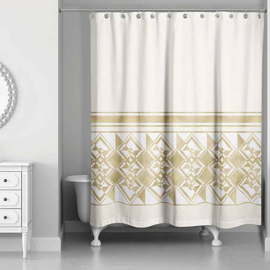 Decorative Weighted Shower Curtain in IvoryGold