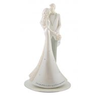 Decorative Cake Topper White Pearlescent Resin Wedding Cake Topper with Glittery Lace Veil, 8 3/4 Inches
