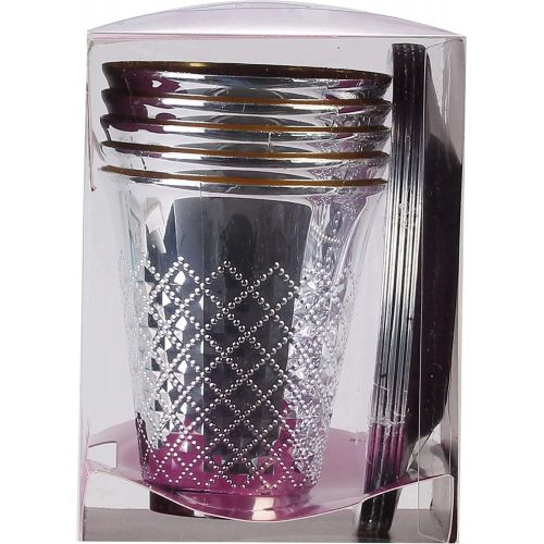  [아마존베스트]Decorline Decor Diamond Kiddush Disposable Wine Cups and Saucers Silver 10ct