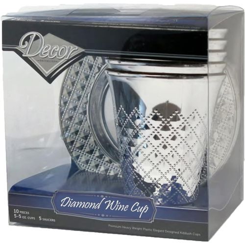  [아마존베스트]Decorline Decor Diamond Kiddush Disposable Wine Cups and Saucers Silver 10ct