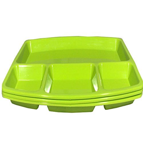  Decornt Food-Grade Virgin Plastic (Microwave-Safe) 4-Compartments Divided-Dinner Plate; Set of 3; Length 12 Inches X Breadth 9 Inches; Green Color.