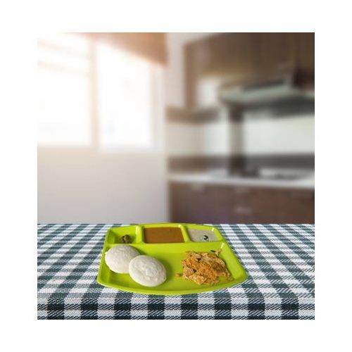  Decornt Food-Grade Virgin Plastic (Microwave-Safe) 4-Compartments Divided-Dinner Plate; Set of 3; Length 12 Inches X Breadth 9 Inches; Green Color.