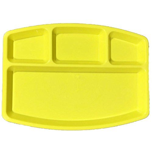  Decornt Food-Grade Virgin Plastic (Microwave-Safe) 4-Compartments Divided-Dinner Plate; Set of 3; Length 12 Inches X Breadth 9 Inches; Yellow Color.