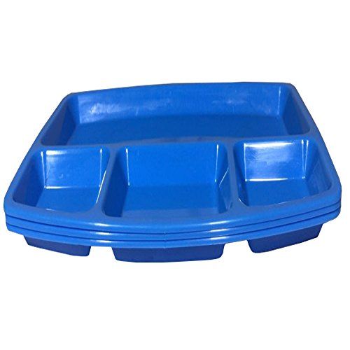  Decornt Food-Grade Virgin Plastic (Microwave-Safe) 4-Compartments Divided-Dinner Plate; Set of 3; Length 12 Inches X Breadth 9 Inches; Blue Color.