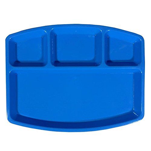  Decornt Food-Grade Virgin Plastic (Microwave-Safe) 4-Compartments Divided-Dinner Plate; Set of 3; Length 12 Inches X Breadth 9 Inches; Blue Color.