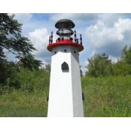 Decorstorehouse Solar lighthouse wooden decorative lawn and garden yard outdoor ornament - red accents - 36 in. tall