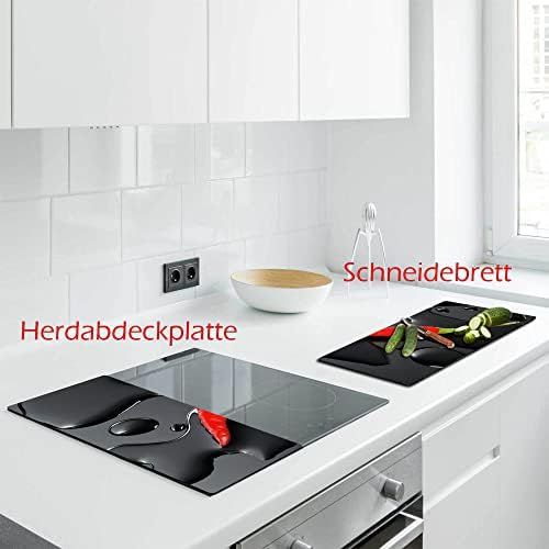  [아마존베스트]decorwelt Hob cover plates 2 x 30 x 52 cm, ceramic hob cover, 2-piece, universal electric hob, induction for hobs, stove protection, decorative chopping board, safety glass, splash