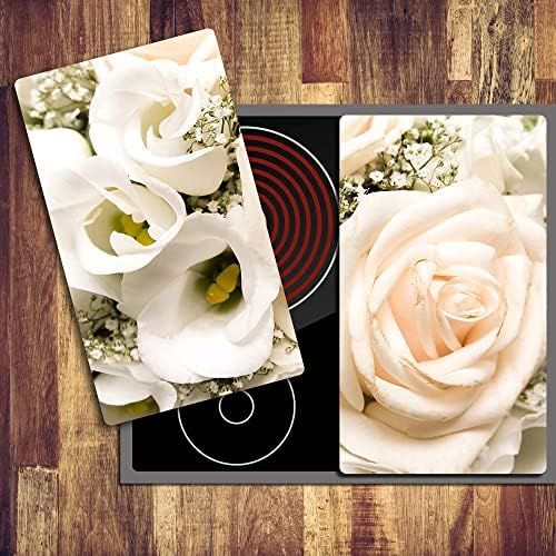  [아마존베스트]Decorwelt Ceramic Hob/cover Electric Induction Hob Cover Protective Decorative Glass Plate Chopping Board Safety Glass Splash Guard Rose