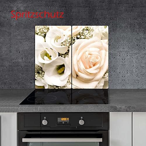  [아마존베스트]Decorwelt Ceramic Hob/cover Electric Induction Hob Cover Protective Decorative Glass Plate Chopping Board Safety Glass Splash Guard Rose