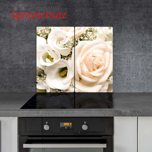  [아마존베스트]Decorwelt Ceramic Hob/cover Electric Induction Hob Cover Protective Decorative Glass Plate Chopping Board Safety Glass Splash Guard Rose