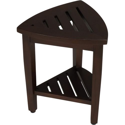  Decoteak New- Oasis FULLY ASSEMBLED Teak Corner Shower Bench With Shelf- Shower Sitting, Storage, Saving Foot Rest