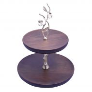 Decozen The Milli Collection Acacia Wood 2 Tier Cake Stand Gold Finished Brass Branch Pedestal Perfect for Casual or Formal Events Rustic Finish Decorative Cake Stand 10.91 x 10.91