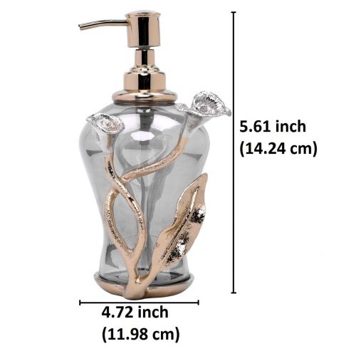  Decozen The Calla Lily Glass Soap Dispenser in Black Luster Finish Gold Finished Aluminum Calla Lily Branch Decoration Smooth Dispensing for Soap and Lotion Decorative Soap Dispens