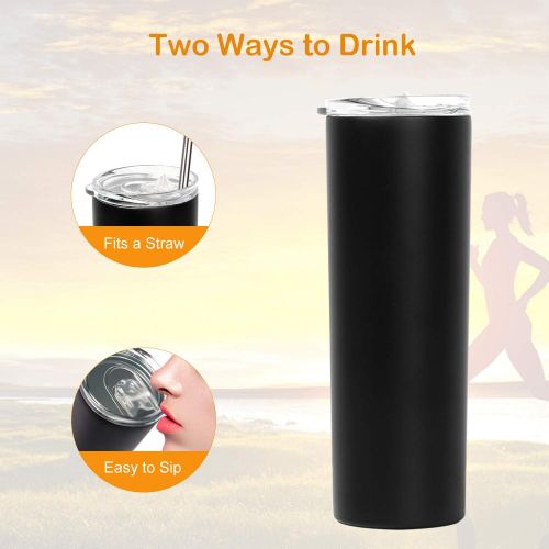  [아마존베스트]Dee duoduo 4 Pack Stainless Steel Tumbler with Straw and Lid, Vacuum Insulated Double Wall Cup for Coffee, Tea, Beverages(Black, 20 oz)