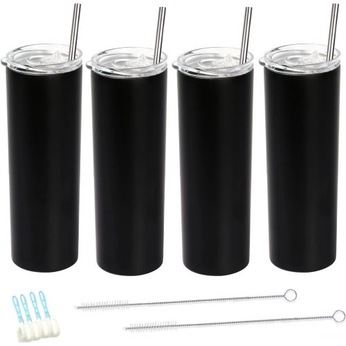  [아마존베스트]Dee duoduo 4 Pack Stainless Steel Tumbler with Straw and Lid, Vacuum Insulated Double Wall Cup for Coffee, Tea, Beverages(Black, 20 oz)