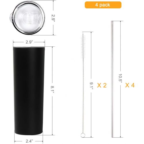  [아마존베스트]Dee duoduo 4 Pack Stainless Steel Tumbler with Straw and Lid, Vacuum Insulated Double Wall Cup for Coffee, Tea, Beverages(Black, 20 oz)