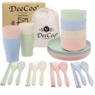[아마존베스트]DeeCoo Wheat Straw Dinnerware Sets of 4 (24pcs), Unbreakable and Lightweight Serving Bowls, Cups, Plates, Chopsticks, Forks, Spoons Set, Microwave & Dishwasher Safe Dish Bowl for K
