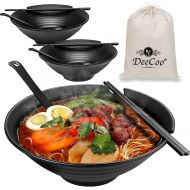 [아마존베스트]DeeCoo 3 Sets (15 Piece) 50oz Large Melamine Ramen Bowl Set, Japanese Style Soup Bowls Set with Chopsticks , Ladle Soup Spoon sand Stands, Ramen, Pho, Noodle, Soup, Udon, Donburi, Black M