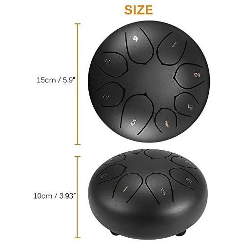  [아마존베스트]DeeCozy Slotted Drums, Steel Tongue Drum, 6 Inch 8 Tone D Tone, Handpan Drum with Drumsticks, Bag, Finger Cover, Percussion Instrument for Musical Education Concert Mind Healing, Black