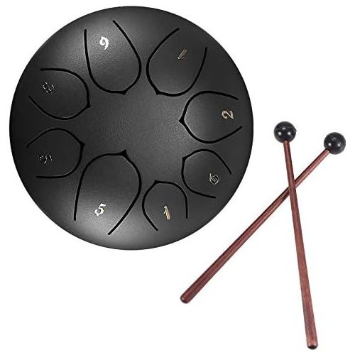  [아마존베스트]DeeCozy Slotted Drums, Steel Tongue Drum, 6 Inch 8 Tone D Tone, Handpan Drum with Drumsticks, Bag, Finger Cover, Percussion Instrument for Musical Education Concert Mind Healing, Black