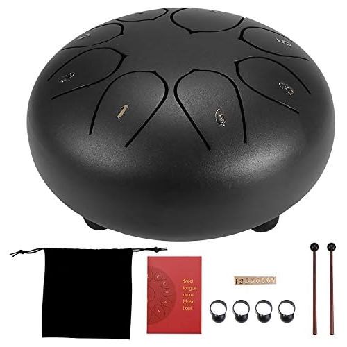  [아마존베스트]DeeCozy Slotted Drums, Steel Tongue Drum, 6 Inch 8 Tone D Tone, Handpan Drum with Drumsticks, Bag, Finger Cover, Percussion Instrument for Musical Education Concert Mind Healing, Black