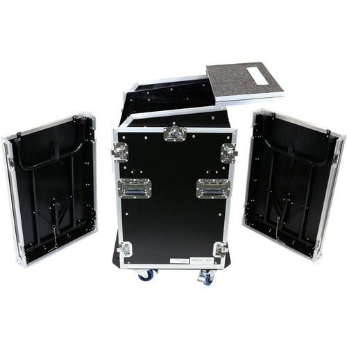  DeeJay LED 11 RU Slant Mixer Rack / 16 RU Vertical Rack System Combo Case with Caster Board, Two Tables, and 17