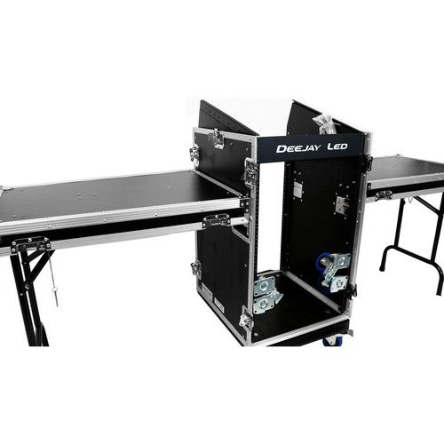  DeeJay LED 11 RU Slant Mixer Rack / 16 RU Vertical Rack System Combo Case with Caster Board and Two Tables