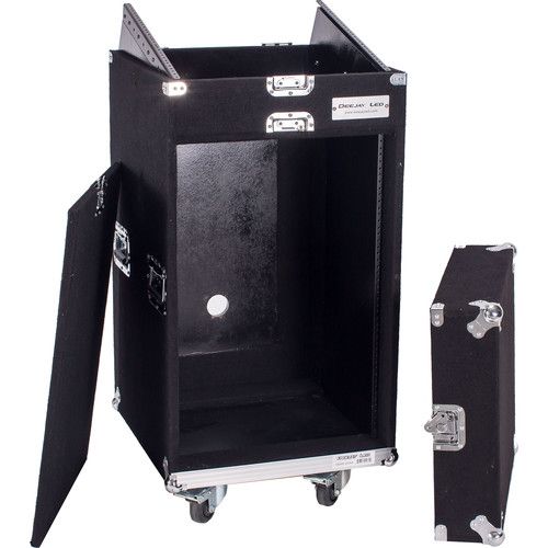  DeeJay LED Flight Road Carpet Case with 10 RU Slant Top and 16RU Bottom with 3 Casters Plate