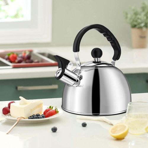  Deeoutlife Tea Kettle Stovetop 2.1 Quart Mirror Finished Stainless Steel Whistling Teakettle For Stovetop Tea Pot with Folding Cool Grip Ergonomic Handle Small Tea Pot Water Boiler for Home K