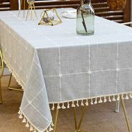 [아마존베스트]Deep Dream Tablecloths, Embroidered Checkered Table Cloth Cotton Linen Wrinkle Free Anti-Fading Table Cover Decoration for Kitchen Dinning Party Christmas, 55 x 55 Inch - Gray