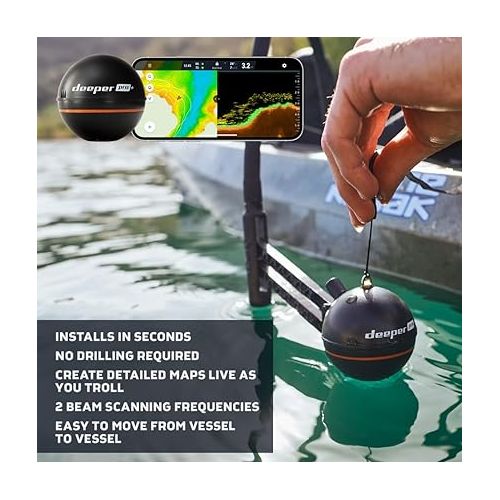  Deeper PRO+ Smart Sonar Castable and Portable WiFi Fish Finder with Gps for Kayaks and Boats on Shore Ice Fishing Fish Finder