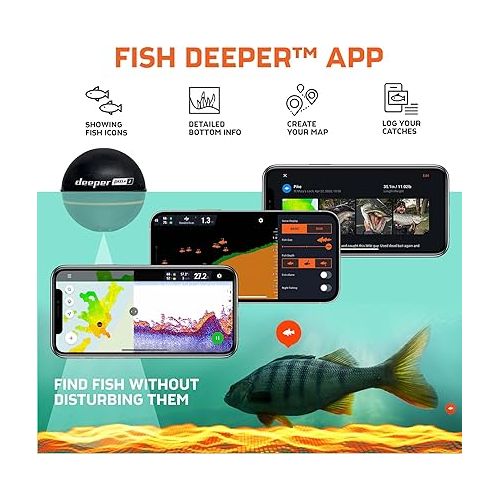  Deeper PRO+ 2 Sonar Fish Finder - Portable Fish Finder and Depth Finder for Kayaks, Boats and Ice Fishing with GPS Enabled | Castable Deeper Fish Finder with Free User Friendly App
