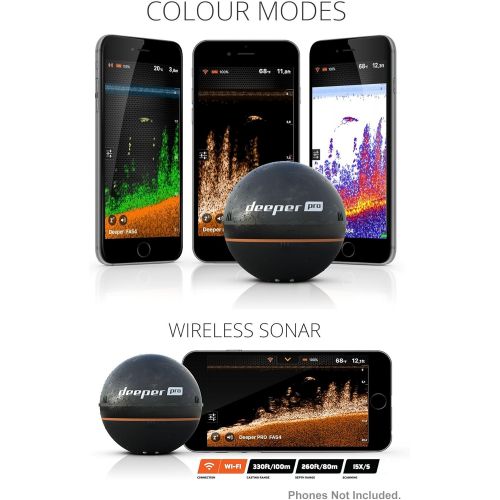  Deeper Smart Sonar PRO Series - Wi-Fi Connected Wireless, Castable, Portable Smart Fishfinder for iOS & Android Devices, Z-Tool & Universal Waterproof Cellphone Case (Bundle)