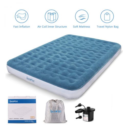  Air Mattress Queen Size Airbed,Deeplee Blow up bed Inflatable Mattress with Rechargeable Air Pump for Home,Camping,Guest Bed,Height 9 inch