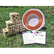 DeerBAO Giant Wooden Patio Dice Set, Including 6 3.5-inch dice, 1 Orange Collapsible Bucket, 4 erasable pens, Yardzee-Farkle Scoring Cards, can Play a Variety of Games, The Ideal G