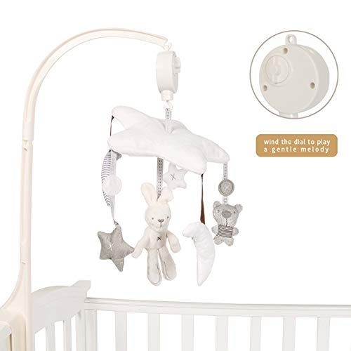  [아마존베스트]DeerBB Deerbb Baby Nursery Crib Mobile Bed Bell Musical Interactive Toys for 0-12 Months Newborn Best Kids Boys Girls Gift Infant Cot Bassinet Mobile Bed Ring with Arm and Music Box (Whit