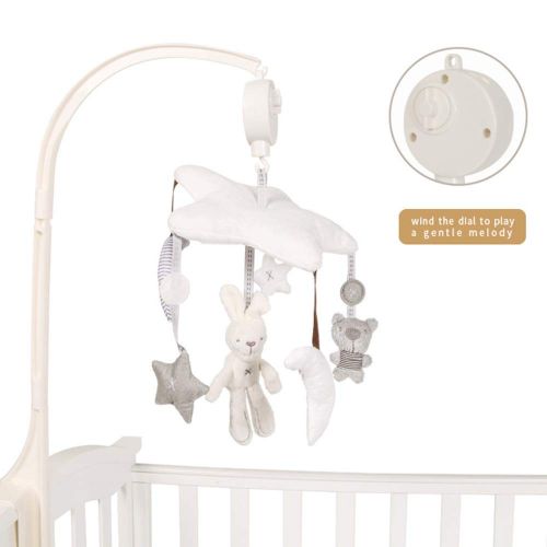  [아마존베스트]DeerBB Deerbb Baby Nursery Crib Mobile Bed Bell Musical Interactive Toys for 0-12 Months Newborn Best Kids Boys Girls Gift Infant Cot Bassinet Mobile Bed Ring with Arm and Music Box (Whit