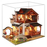 Deevoka LED Light DIY Wood Doll House Miniature Ornament Cottage House Puzzle Gift