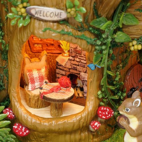  Deevoka Nut Station Photo Frame Model Wood Dollhouse Squirrel Creative LED Gifts