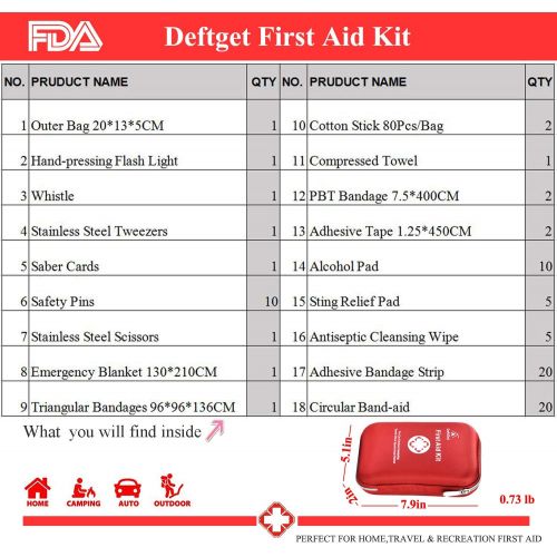  [아마존베스트]DeftGet First Aid Kit - 163 Piece Waterproof Portable Essential Injuries & Red Cross Medical Emergency Equipment Kits : for Car Kitchen Camping Travel Office Sports and Home