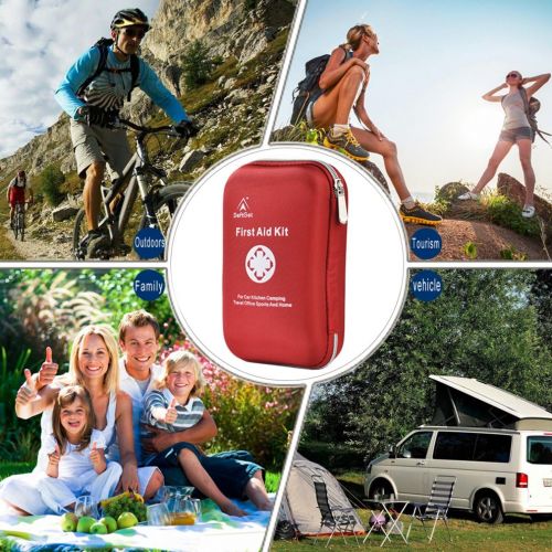  [아마존베스트]DeftGet First Aid Kit - 163 Piece Waterproof Portable Essential Injuries & Red Cross Medical Emergency Equipment Kits : for Car Kitchen Camping Travel Office Sports and Home