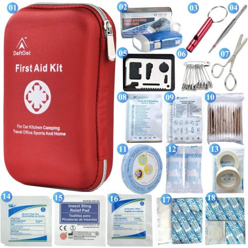  [아마존베스트]DeftGet First Aid Kit - 163 Piece Waterproof Portable Essential Injuries & Red Cross Medical Emergency Equipment Kits : for Car Kitchen Camping Travel Office Sports and Home